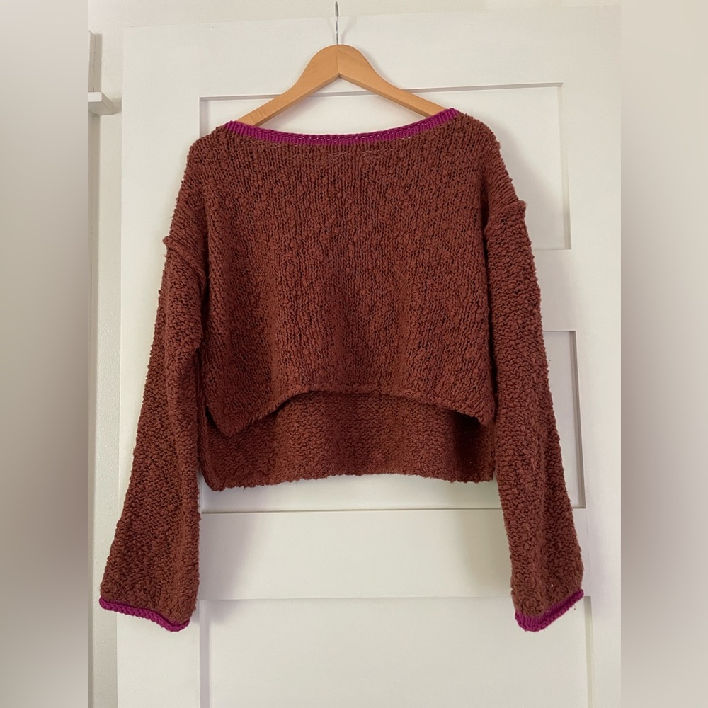 Free People Crop Sweater Size XS Ginger with Pink trim